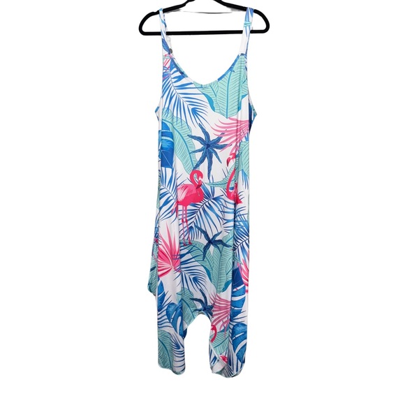 Shoreline Dresses & Skirts - Shoreline Blue and Pink Flamingo Asymmetrical Sundress Resort Cruise Vacation